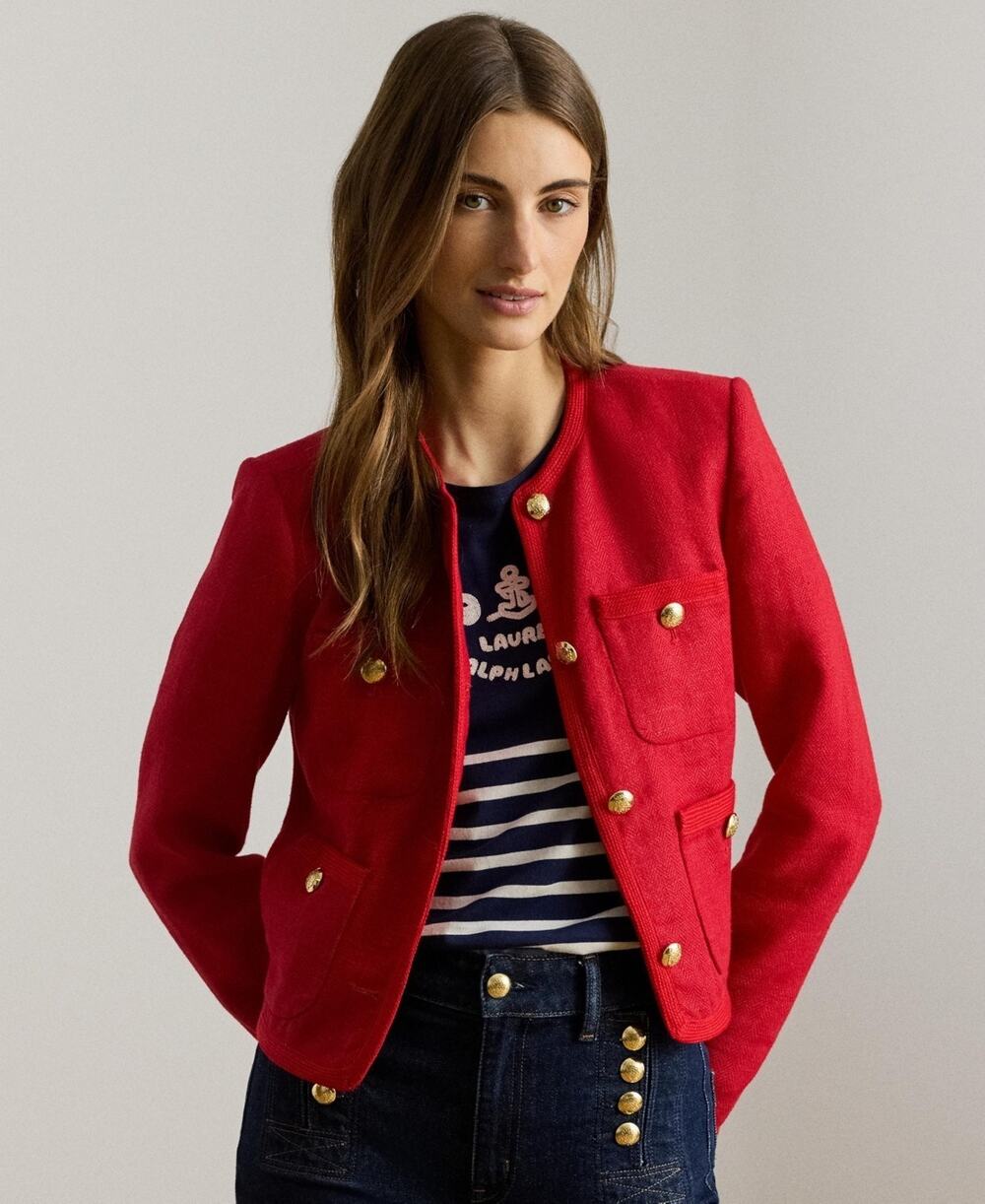 Lauren Ralph Lauren Women's Crewneck Long-Sleeve Cropped Jacket Red Size 6 3126